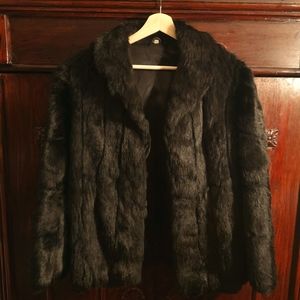 Black rabbit fur coat